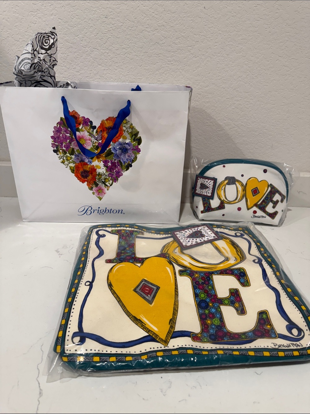 Brighton Multicolor LOVE Tote Set with Yellow Heart Accents
